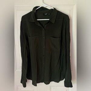 Ana hunter green long sleeve button up blouse size XL